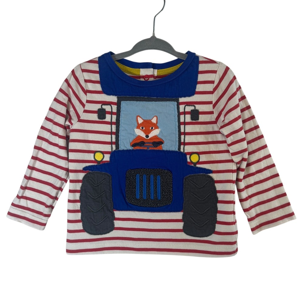 Baby Boden 6–12M Fox Tractor Appliqué L/S Striped Top Woodland Cottagecore‎